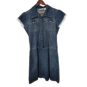 DKNY Denim Small Blue‎ Jean Dress Women's Half Button Up A-Line Knee Length